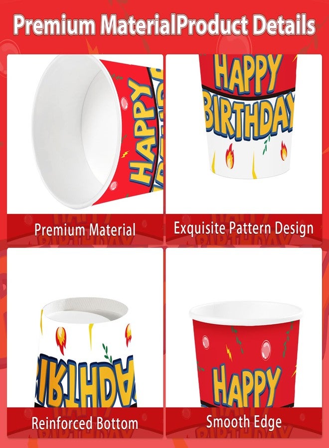 Greencian 100Pcs Cartoon Animation Birthday Party Cups 9oz Disposable Red and Yellow Paper Cups Cartoon Animated Party Decorations for Hot or Cold Food Beverage Themed Supplies Serves 24 - Image 2