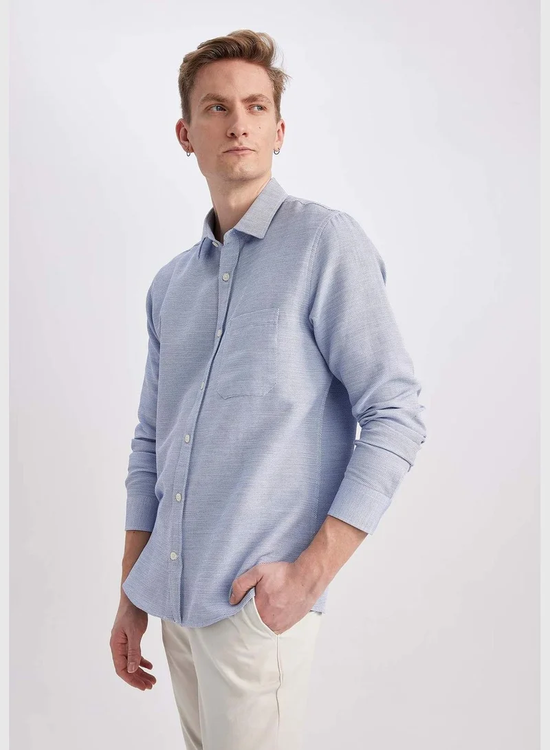 ديفاكتو Man Polo Neck Woven Long Sleeve Shirt