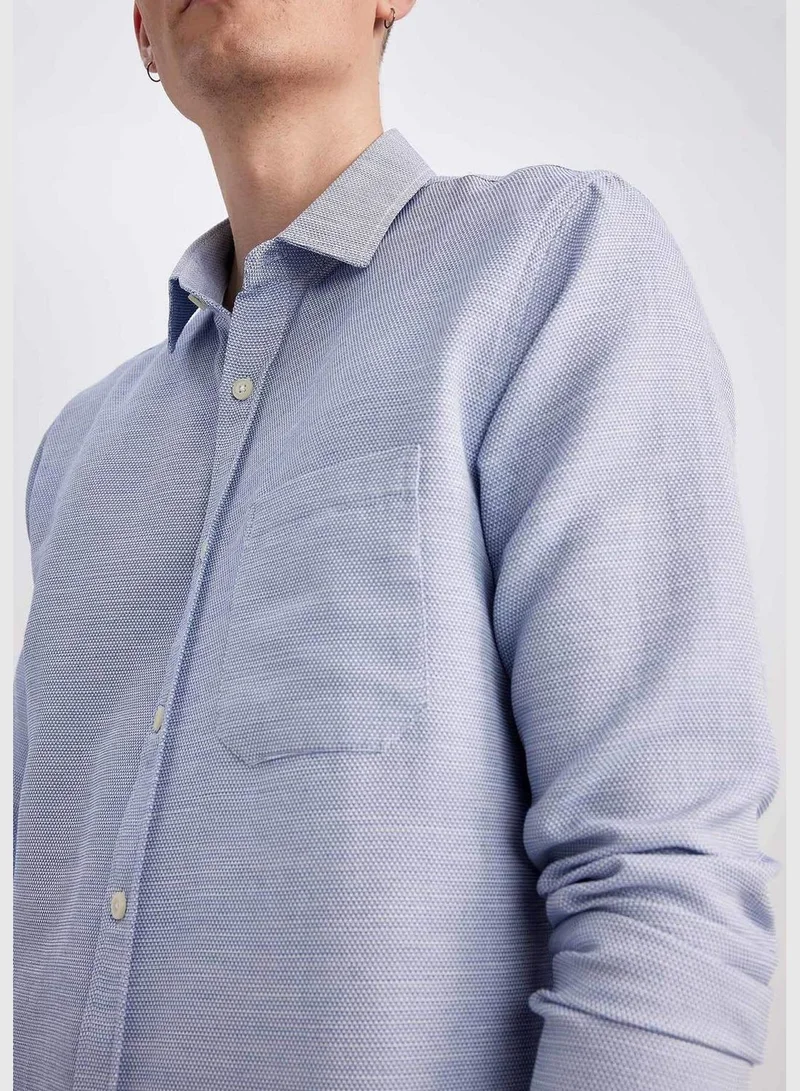 ديفاكتو Man Polo Neck Woven Long Sleeve Shirt