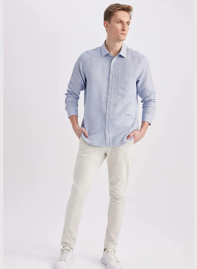 ديفاكتو قميص رجالي بياقة بولو وأكمام طويلة منسوج