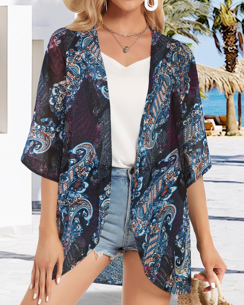 CHICGAL Summer Kimono Cardigan for Women Sheer Light Tops Casual Open Front Swimwear Shirts Beach Cover ups (Boho Purple,M) - Image 2