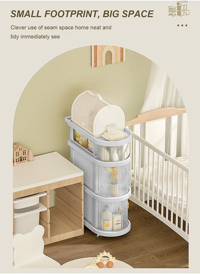 YEYA 3-In-1 Baby Folding And Movable 3-Layer Trolley Storage Shelve  - Image 4