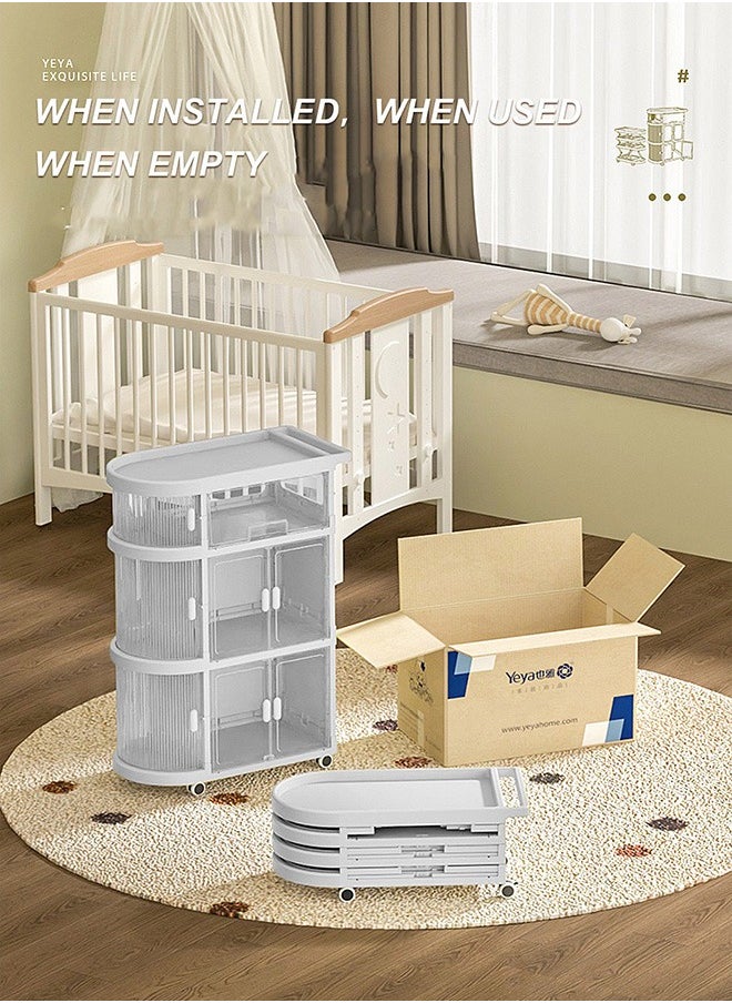 YEYA 3-In-1 Baby Folding And Movable 3-Layer Trolley Storage Shelve  - Image 5