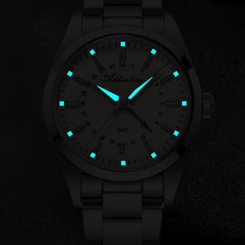 ADDIESDIVE GMT Watches for Men 36 MM Small Dial Quartz Watch 515-24 H Diver Waterproof 100 M Stainless Steel - Image 5