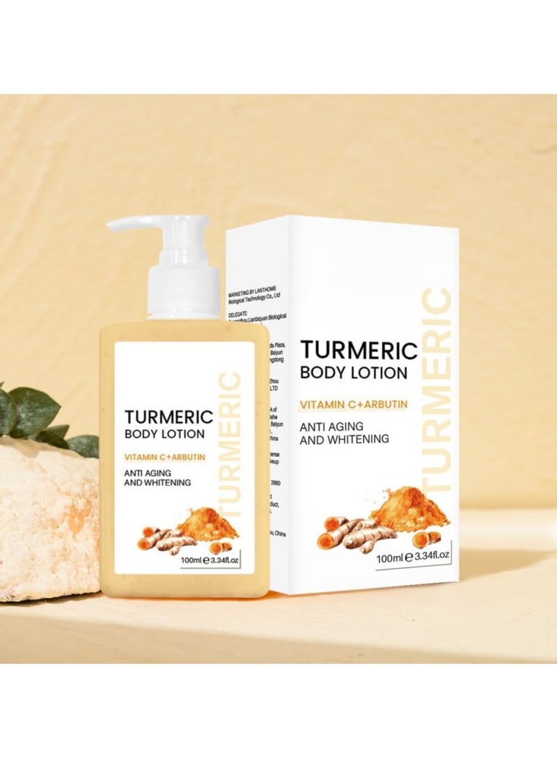 سوفازين 100 مل لوشن الجسم بالكركم مع فيتامين C + أربوتين للجسم والوجه واليدين والقدمين ، يساعد على شد البشرة وترطيبها وتوحيد لونها ، مما يجعل البشرة ناعمة وناعمة ، مناسب للبشرة الخشنة والجافة - Image 1