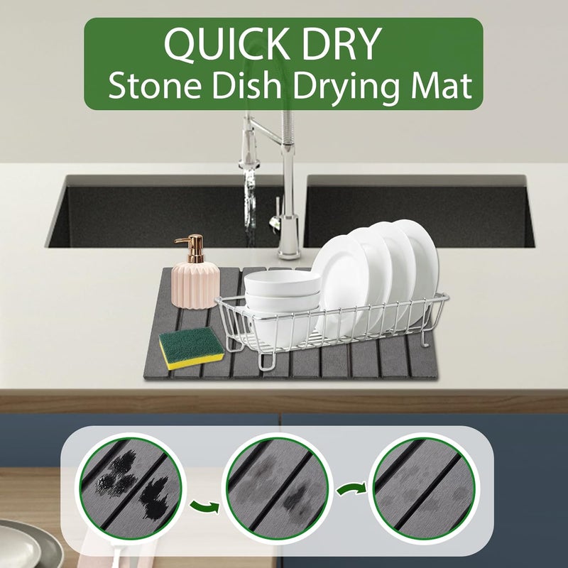 Oxydrily Stone Dish Drying Mat for Kitchen Counter,Large Dark Gray Foldable Diatomaceous Earth Dish Drying Mat,Quick-Dry Absorbent Bath & Countertop Stone Dishes Mats for Dishes Bottles Cups 23"x15.3" - Image 2
