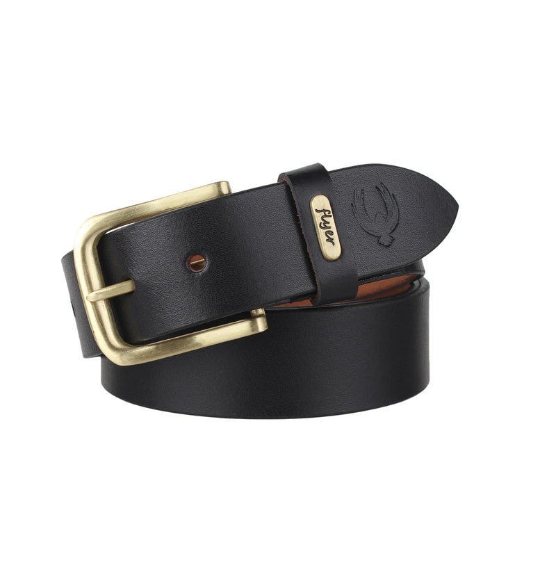 Flyer Men's Leather Belt (Formal/Casual) (Colour -Black) (Size -34) Buckle Adjustable Size Genuine Leather (BL908-34) (Pack of 1) - Image 1