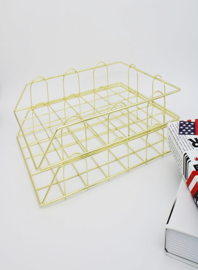 JIARI 2 Pack Desk Organizer Stackable Letter Tray Paper Organizer, Metal Desk Organizer Tray for Letter/A4 Paper Storage, for Office Supplies (Gold 2 Pack) - Image 5