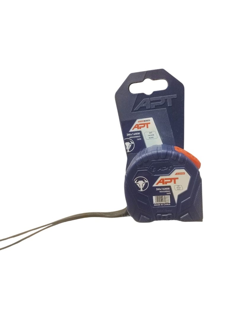 APT Measuring Tape Rubber Case Round Shape White Blade Double Side Printing 3mx16mm