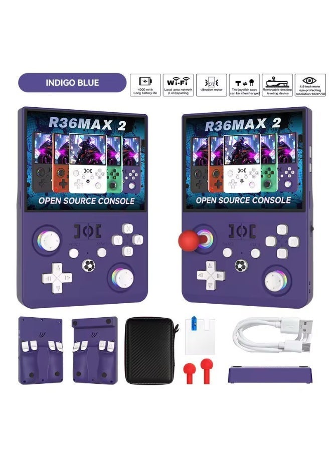R36MAX 2 وحدة تحكم ألعاب محمولة ريترو بشاشة IPS مقاس 4.5 بوصة نظام لينكس 64 جيجابايت ألعاب كلاسيكية مدمجة جهاز ألعاب محمول أداء سلس بطارية قابلة للشحن بنفسجي - Image 1