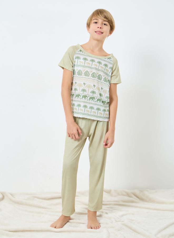 تايك تو طقم بيجاما من بنطال وتيشيرت بطبعة فيل - Image 1