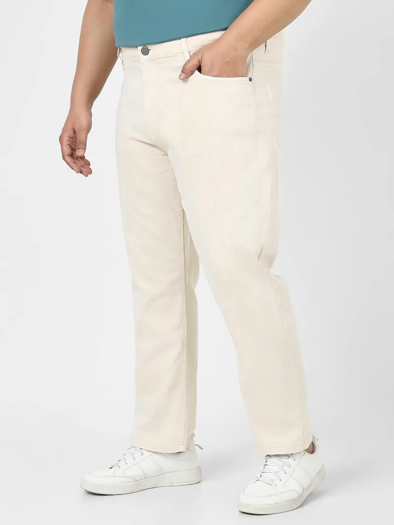أوربانو فاشن Urbano Plus Men's Ecru Straight Fit Washed Jeans Stretchable