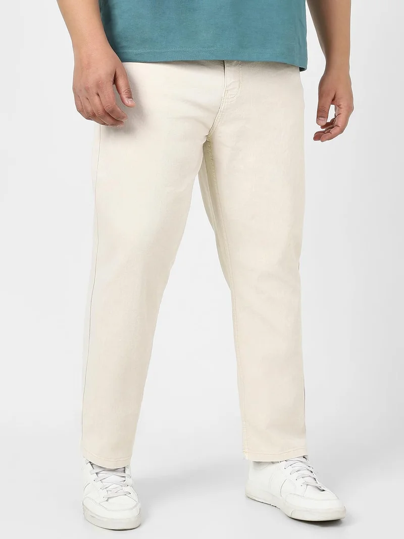 أوربانو فاشن Urbano Plus Men's Ecru Straight Fit Washed Jeans Stretchable