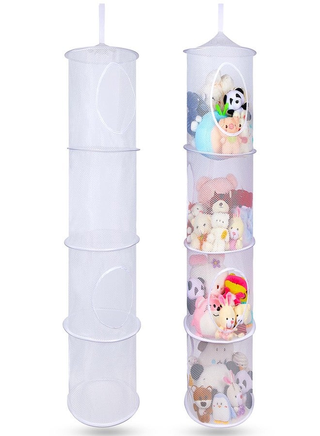 Basumee Stuffed Animals Net or Hammock 2 Pcs Stuffed Animals Storage Toy Net Hammock for Plushies Storage Organizer Mesh Kids Girls Room Decor, White, 4 Tiers - Image 1