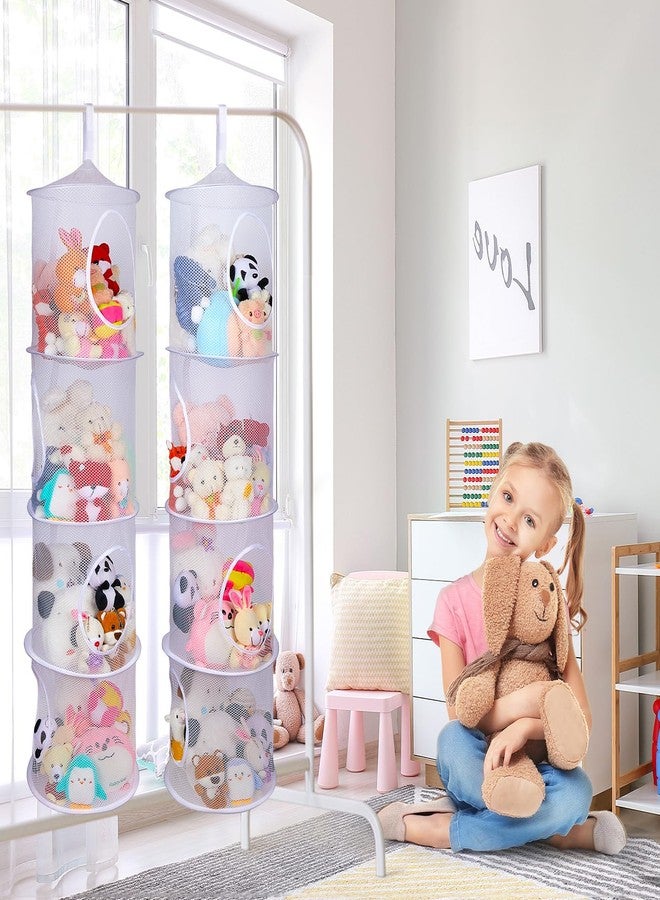Basumee Stuffed Animals Net or Hammock 2 Pcs Stuffed Animals Storage Toy Net Hammock for Plushies Storage Organizer Mesh Kids Girls Room Decor, White, 4 Tiers - Image 2
