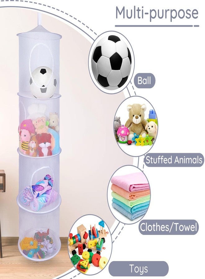 Basumee Stuffed Animals Net or Hammock 2 Pcs Stuffed Animals Storage Toy Net Hammock for Plushies Storage Organizer Mesh Kids Girls Room Decor, White, 4 Tiers - Image 5