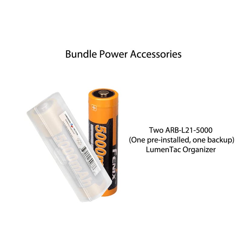 Fenix TK20R v2.0 3000 Lumen Rechargeable Tactical Flashlight, Long Throw with Two ARB-L21-5000 and LumenTac Organizer - Image 2