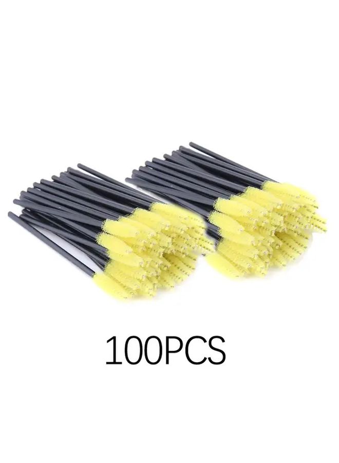 100 Pcs Mini Eyelash Extension Tools Individual Lash Applicators With Mascara Brush Swab Yellow Color Portable Precise Application For Home Use - Image 5