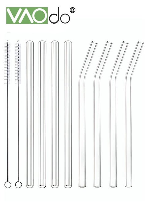 8PCS Glass Drinking Straw Reusable Heat-resistant Explosion-proof High Borosilicate Glass Straw with Straw Brush 10mm Diameter Cold-resistant Creative Glass Juice Straw