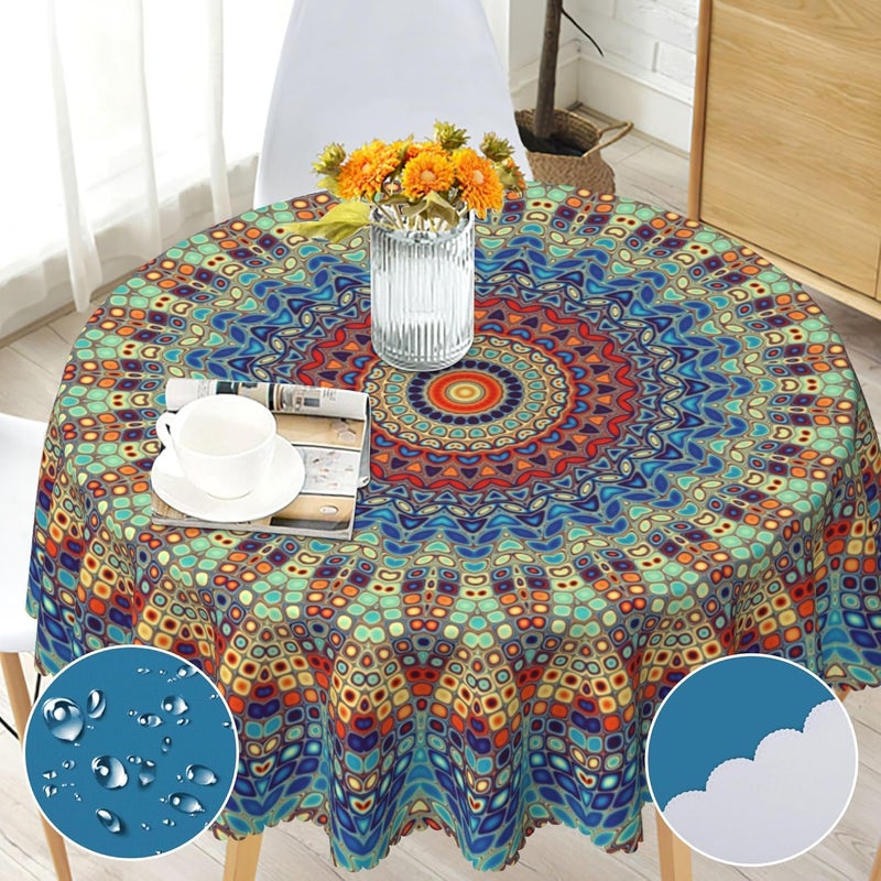 Arroganttiom Boho Round Tablecloth 70 inch, Bohemian Circle Table Cloth Decor for Home Kitchen Dining - Image 1