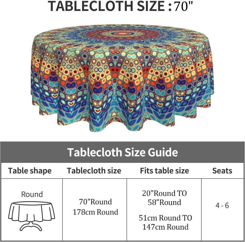 Arroganttiom Boho Round Tablecloth 70 inch, Bohemian Circle Table Cloth Decor for Home Kitchen Dining - Image 5