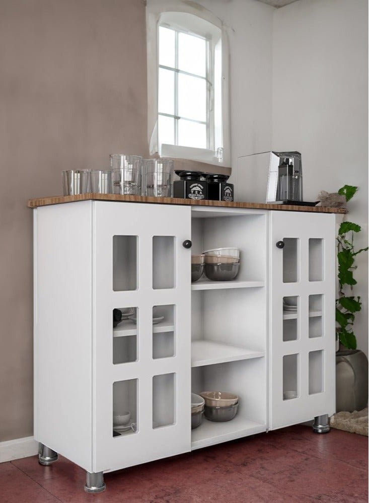 EXPERT Multi-Purpose Coffee Corner Storage Cabinet, Kitchen Side Cabinet with Shelves and Doors, Microwave Oven Holder, Kitchen Organizer for Utensils, Fruits and Vegetables - Image 3