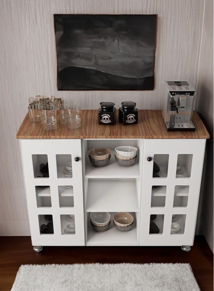 EXPERT Multi-Purpose Coffee Corner Storage Cabinet, Kitchen Side Cabinet with Shelves and Doors, Microwave Oven Holder, Kitchen Organizer for Utensils, Fruits and Vegetables - Image 4