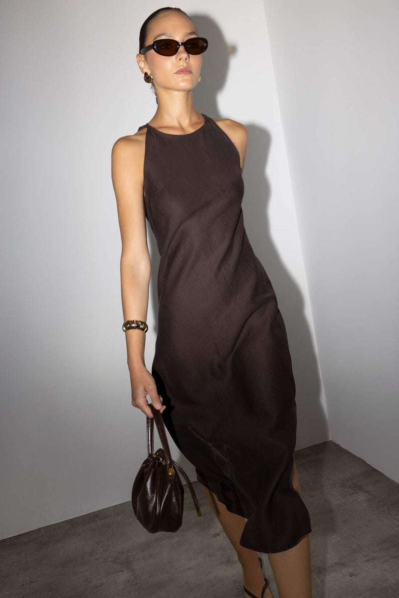 DeFacto Crew Neck Linen Maxi Dress - Image 2