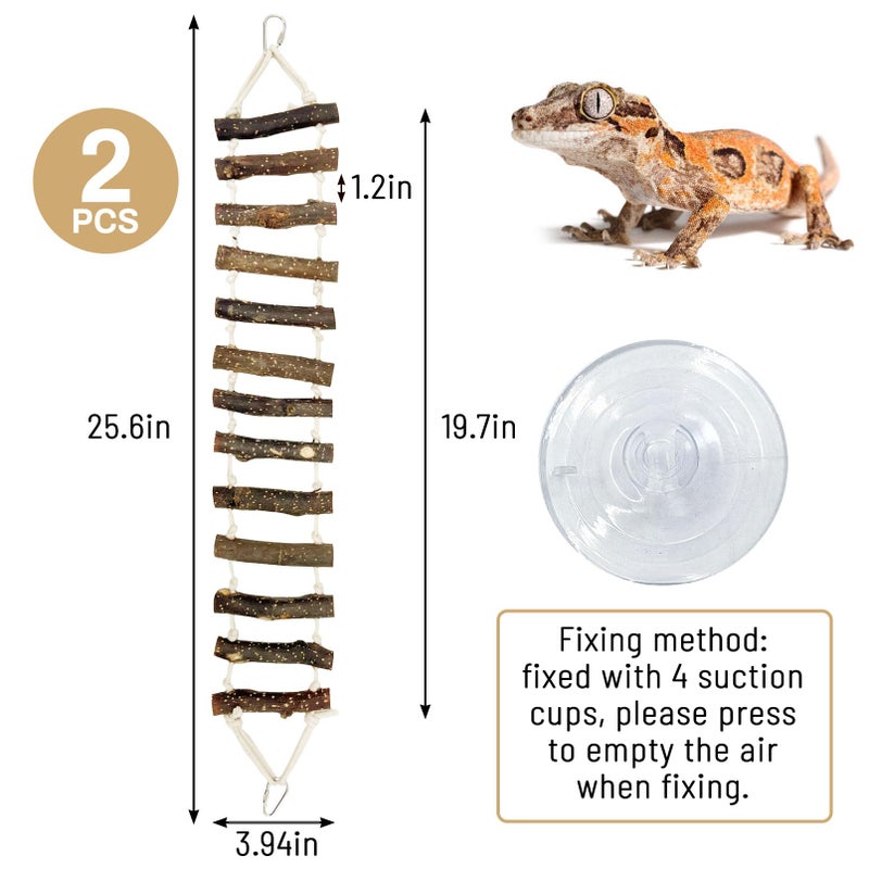 VCEPJH 2pcs Reptile Bridge Leopard Gecko Climbing Ladder Wooden Basking Lounger Reptile Tank Accessories for Hermit Crab Juvenile Bearded Dragon Chameleon Small Lizard (Fruit Wood) - Image 3