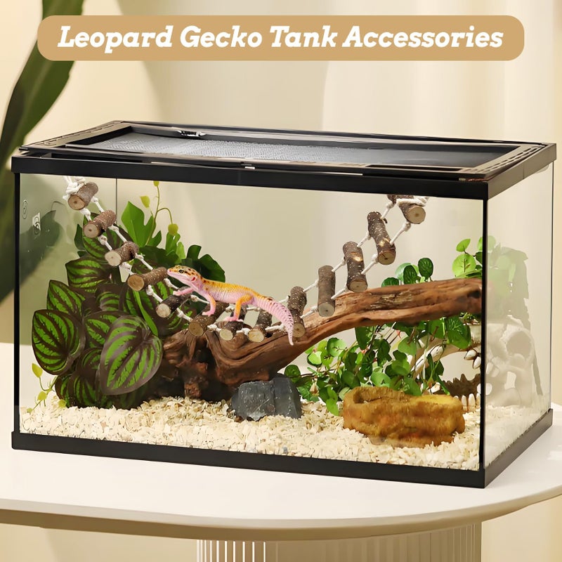 VCEPJH 2pcs Reptile Bridge Leopard Gecko Climbing Ladder Wooden Basking Lounger Reptile Tank Accessories for Hermit Crab Juvenile Bearded Dragon Chameleon Small Lizard (Fruit Wood) - Image 2