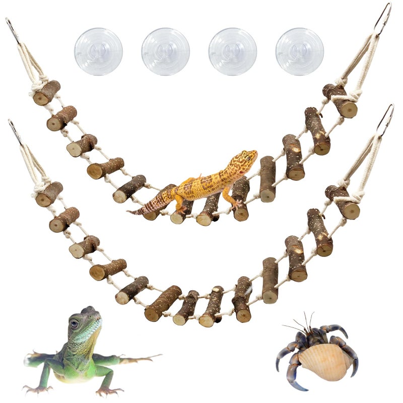 VCEPJH 2pcs Reptile Bridge Leopard Gecko Climbing Ladder Wooden Basking Lounger Reptile Tank Accessories for Hermit Crab Juvenile Bearded Dragon Chameleon Small Lizard (Fruit Wood) - Image 1