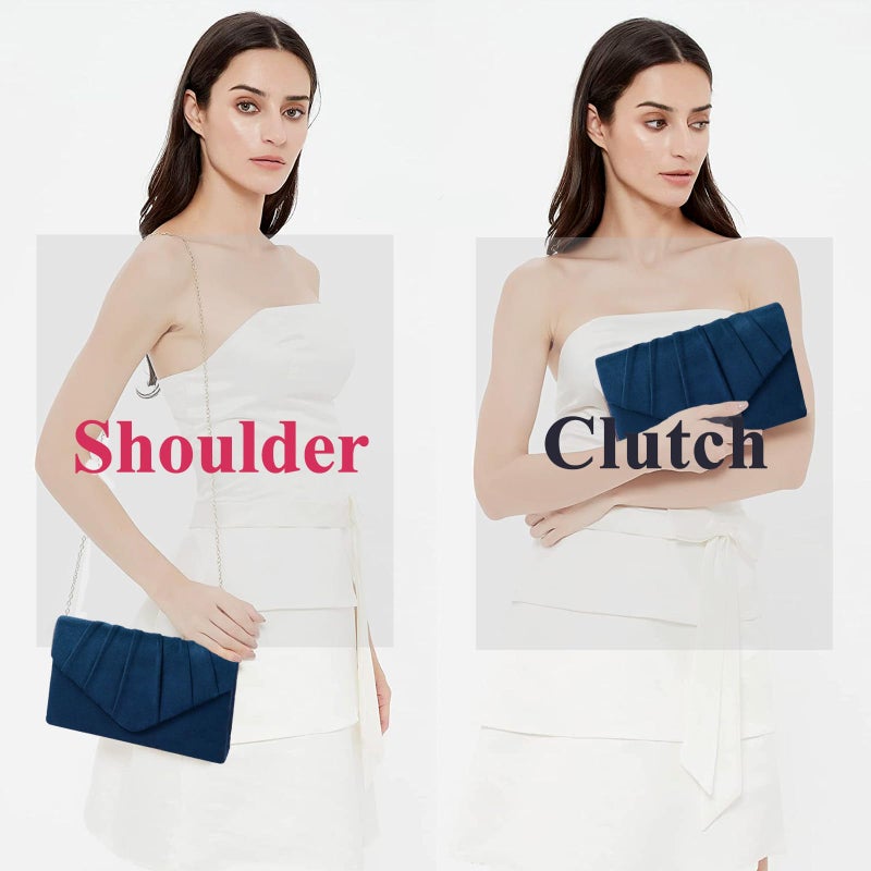BBjinronjy Clutch Purses for Women Evening Clutch Bag Women's Evening Bag with Detachable Chain for Wedding Prom Faux Suede (Navy Blue-Suede) - Image 4