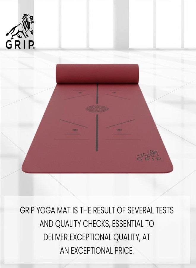 جريب بساط يوغا GRIP® | بساط تمارين | 24 × 72 بوصة | سمك 6 مم | تصميم ماندالا | مانع للانزلاق | للمنزل والنادي الرياضي | للرجال والنساء | لون الكرز - Image 4