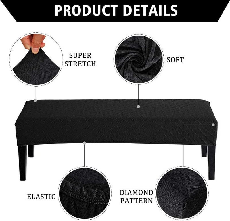 Street27® High Stretch Jacquard Dining Bench Cover Elastic Chair Covers - Anti-Dust Removable Bench Slipcover Washable Bench Seat Protector Cushion Cover for Living Room, Bedroom, (Black) - Image 5