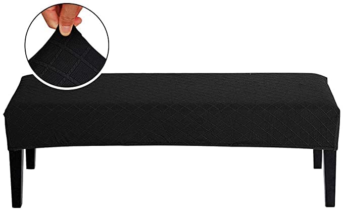 Street27® High Stretch Jacquard Dining Bench Cover Elastic Chair Covers - Anti-Dust Removable Bench Slipcover Washable Bench Seat Protector Cushion Cover for Living Room, Bedroom, (Black) - Image 3