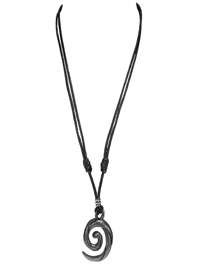 BlueRica Koru Spiral Wave on Adjustable Black Cord Necklace (Old Silver Finish) - Image 1