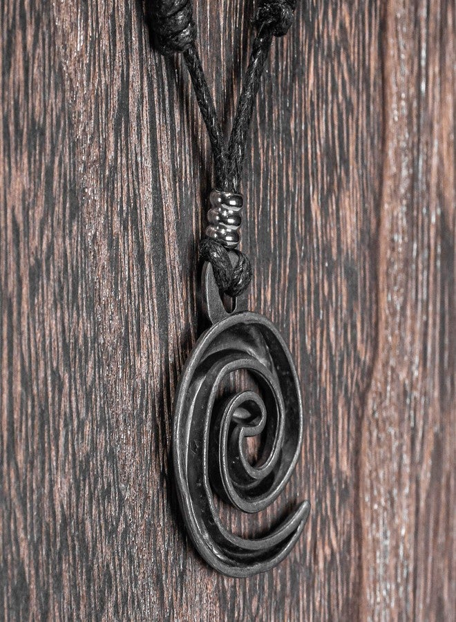 BlueRica Koru Spiral Wave on Adjustable Black Cord Necklace (Old Silver Finish) - Image 4