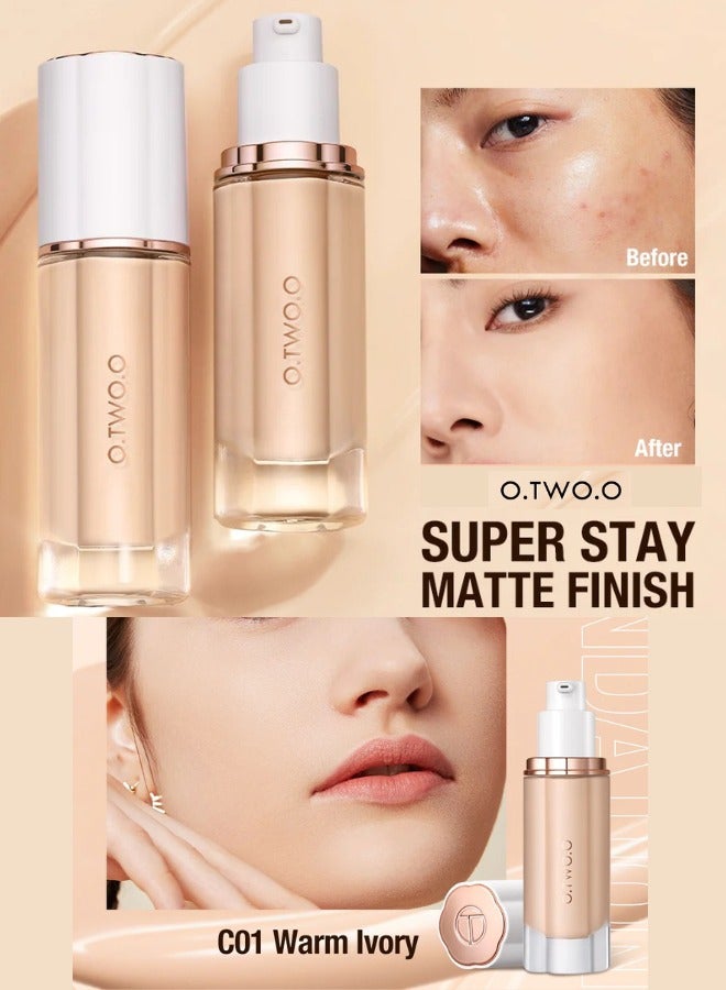 O.TWO.O Matt Finish Medium Coverage Liquid Foundation 30ml Long Lasting Oil Control Lightweight Natural Makeup Foundation for Oily Skin Combination Skin and Sensitive Skin - Image 1