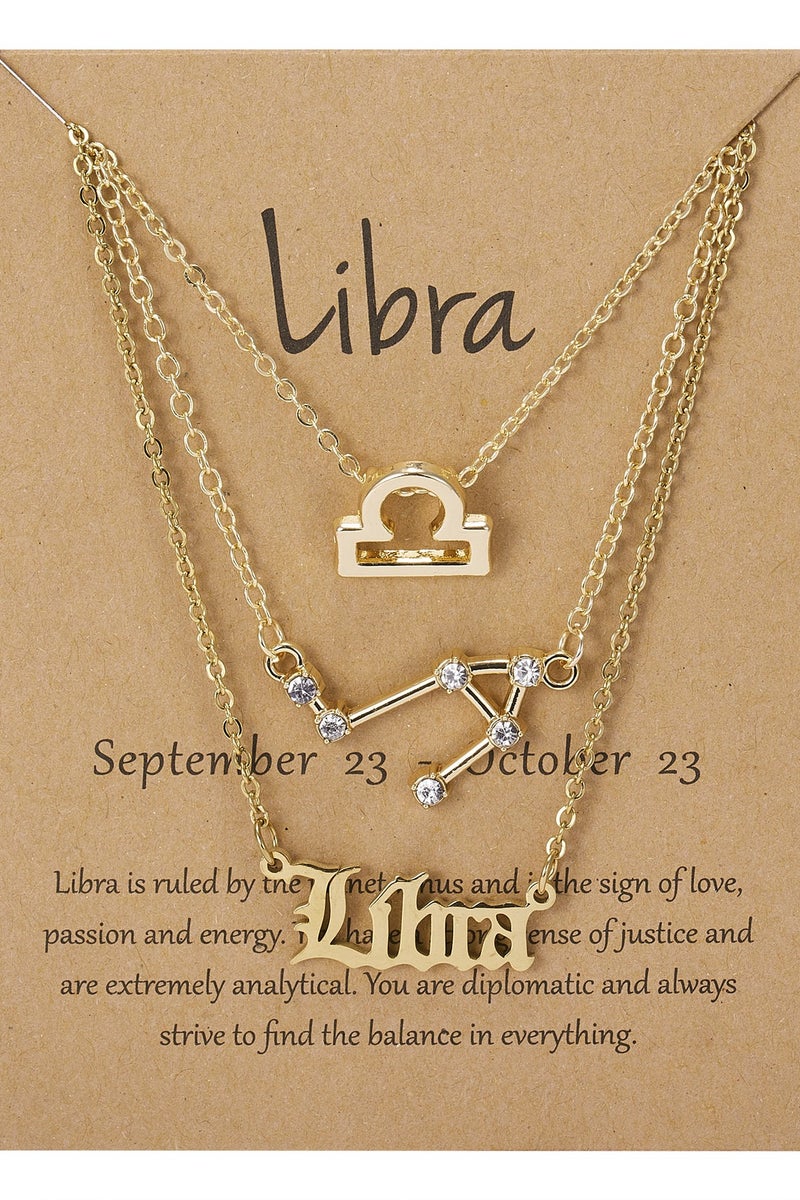 قلادة مكونة من 3 قطع برمز الميزان، مطلية بالذهب، قلادة مكونة من 12 برجًا، علامة زودياك - Image 1