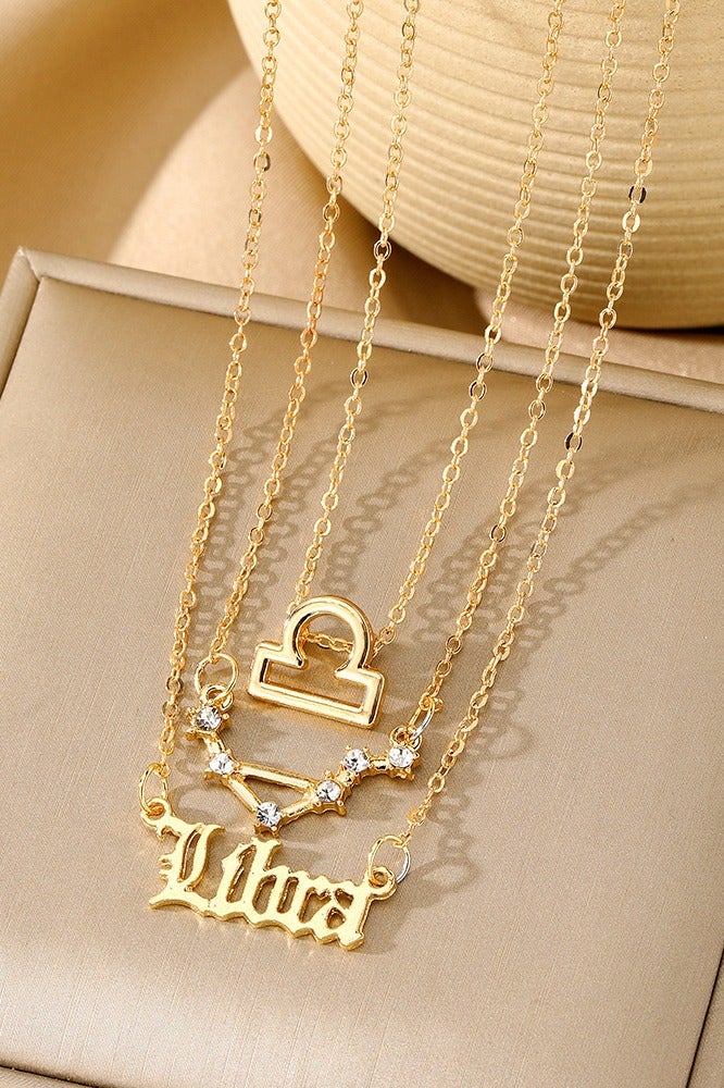 قلادة مكونة من 3 قطع برمز الميزان، مطلية بالذهب، قلادة مكونة من 12 برجًا، علامة زودياك - Image 2