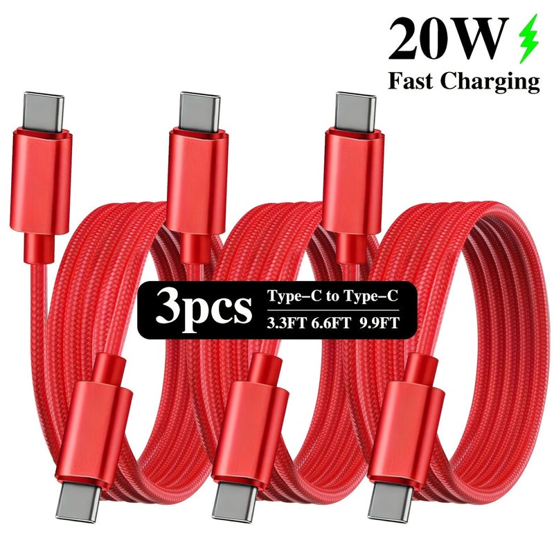 3pcs Type C to Type C Nylon Braided Charging Cable Fast Charging 20W 3m 9.9ft Gold for iPhone Samsung - Image 3