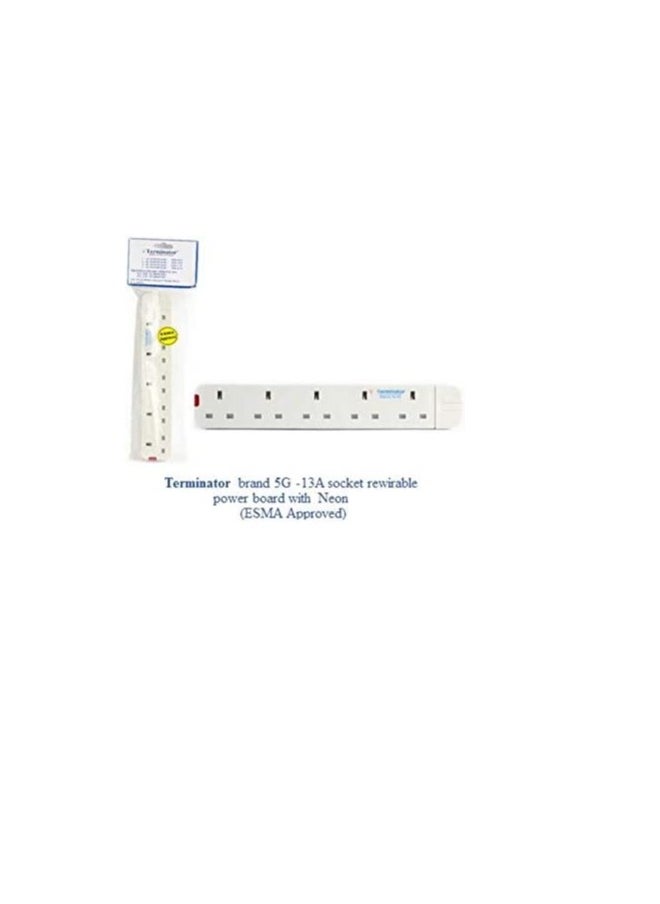 Terminator Rewirable Strip 5G/13A/UK Socket TPB 1115 Terminator, White, 5 Way UK  - Image 3