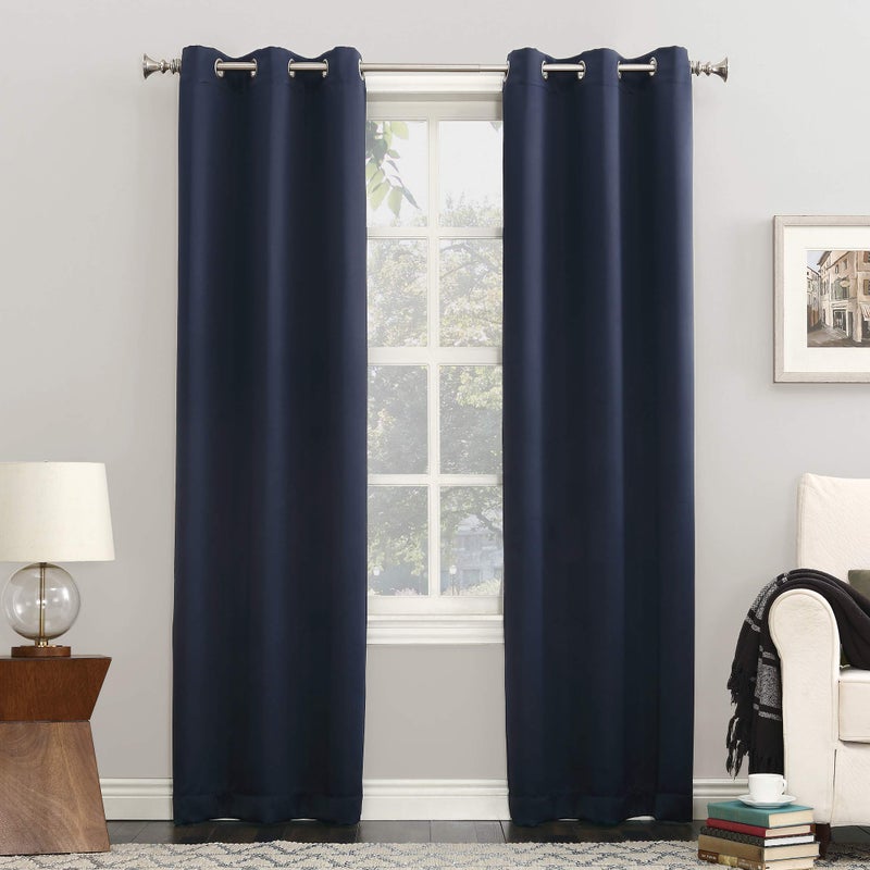 Sun Zero Easton Energy Saving Blackout Grommet Curtain Panel 40 x 63 Navy Blue