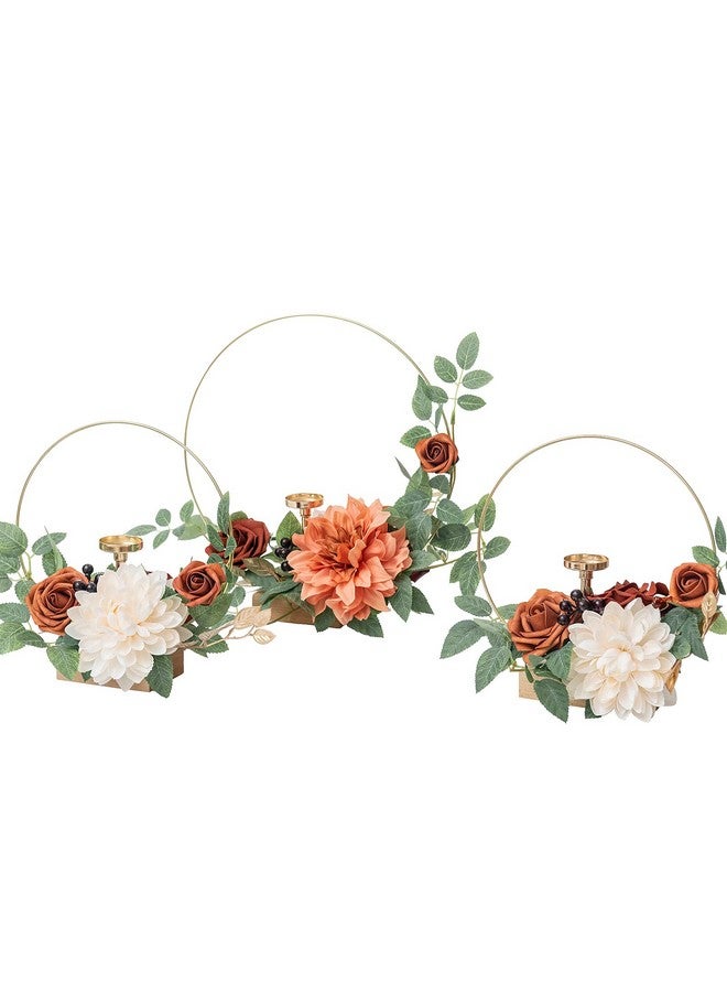 Ling's moment Ling's Moment Candle Holder Hoop Terracotta Wreath Floral Centerpieces for Sweetheart Table, Head Table, Ceremony Reception Artificial Flowers Decorations Assembled(Set of 3)  - Image 1