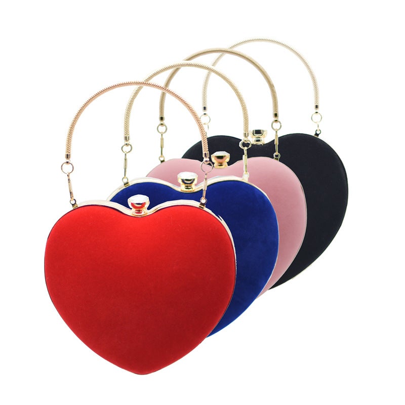 Order Ladies Handbags Velvet Love Bag Evening Bag Peach Heart-Shaped Banquet Bag Evening Bag - Image 2