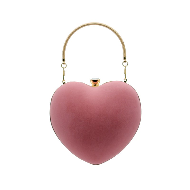 Order Ladies Handbags Velvet Love Bag Evening Bag Peach Heart-Shaped Banquet Bag Evening Bag - Image 3