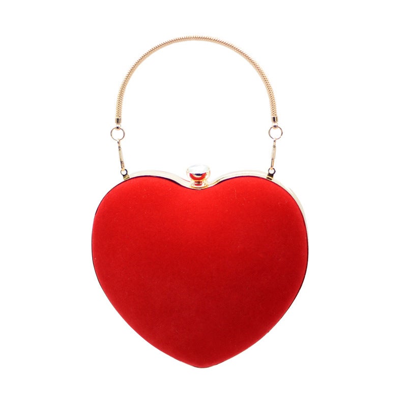 Order Ladies Handbags Velvet Love Bag Evening Bag Peach Heart-Shaped Banquet Bag Evening Bag - Image 4