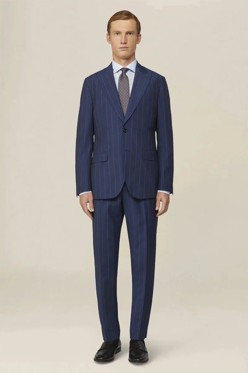دوبل غانغر Men's pinstripe suit with double-pleated trousers and peak lapel jacket - DK Blue