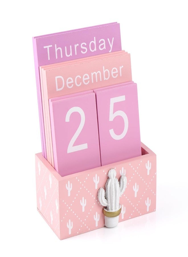Notakia Perpetual Calendar Wooden Blocks Vintage Wood Block Calendar for Home Office Desk Accessories Week Month Date Display (Pink Calendar) - Image 1