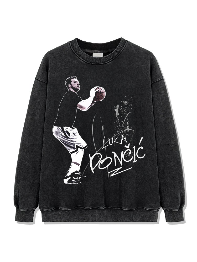 Doncic Luka Doncic Printed Short-Sleeved T-Shirt Heavyweight Long-Sleeved Crew Neck Hooded Sweatshirt Pure Cotton Long-Sleeved T-Shirt For Men - Image 5